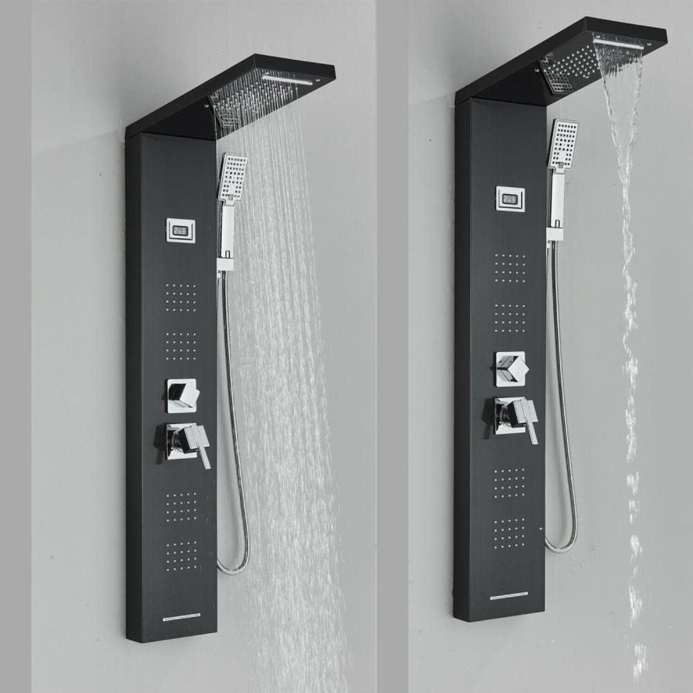 Panneau de douche noir Système de jets de massage pour le corps avec cascade et douche à main – Image 8